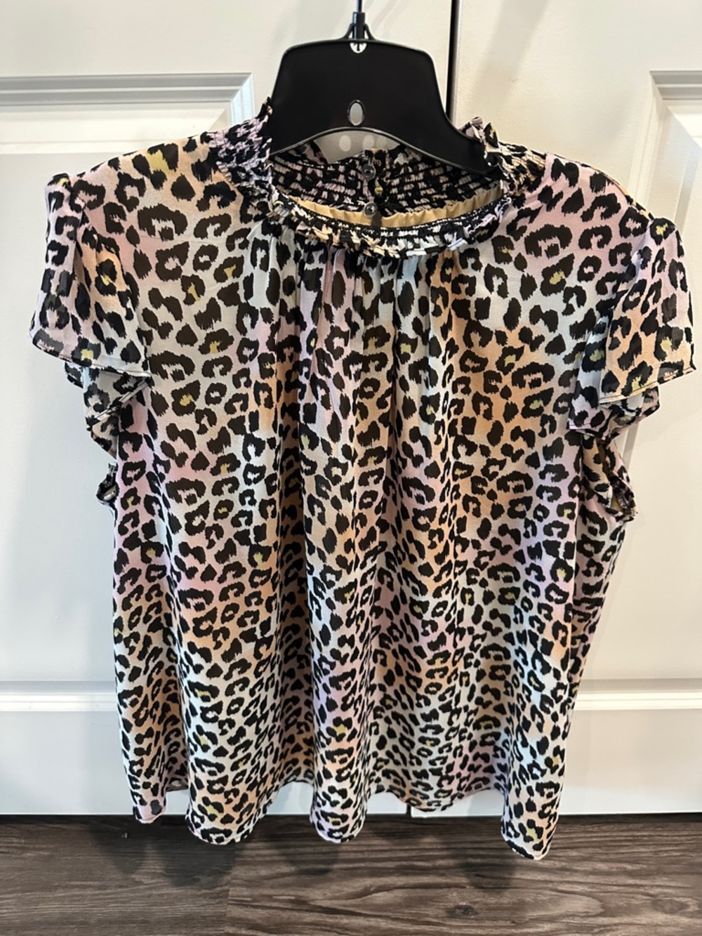 Sugarlips Pastel Leopard Ruffle Neck Blouse
